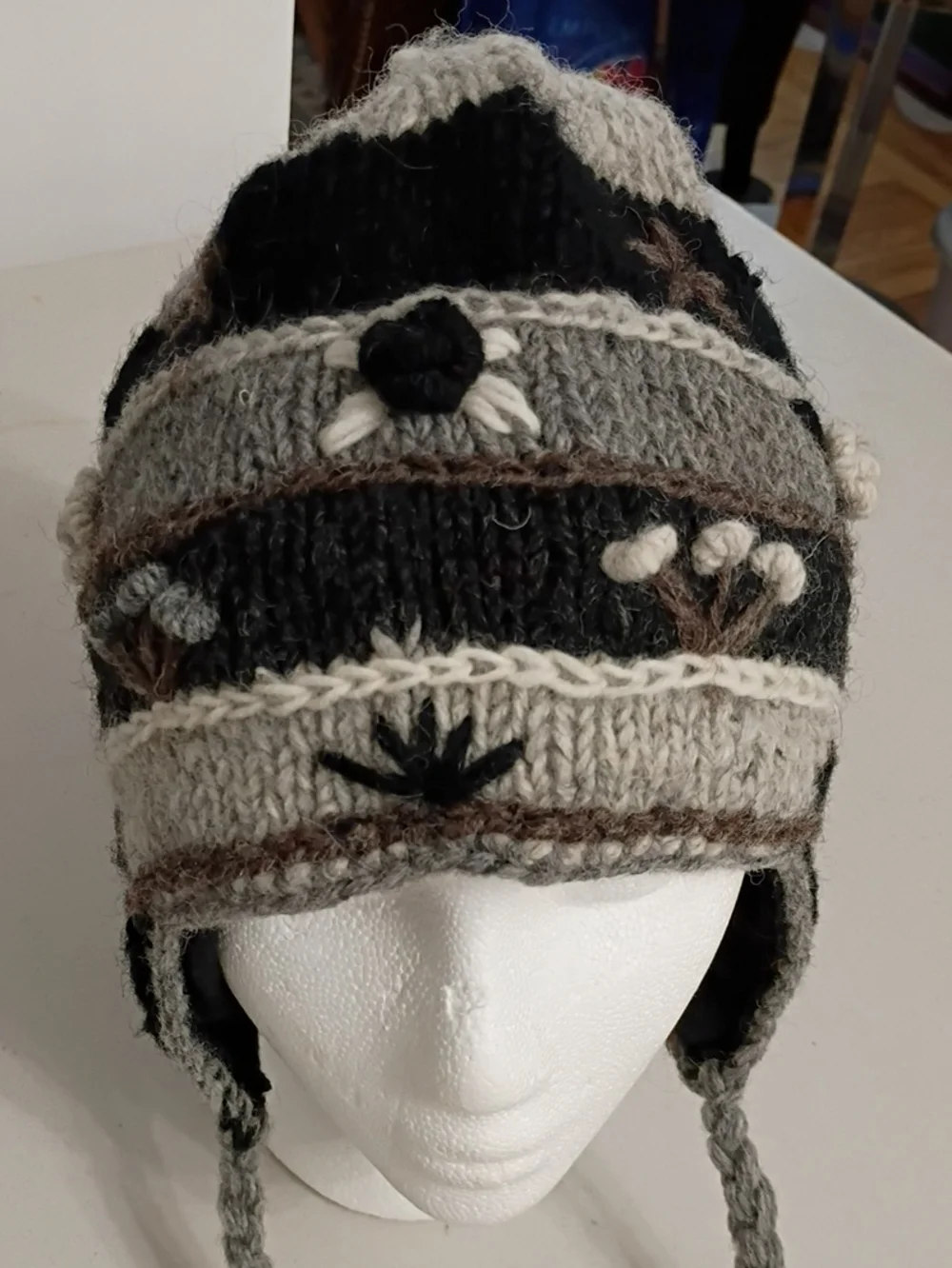 Kids Knit Earflap Hat in Gray & Black - Handcrafted Style